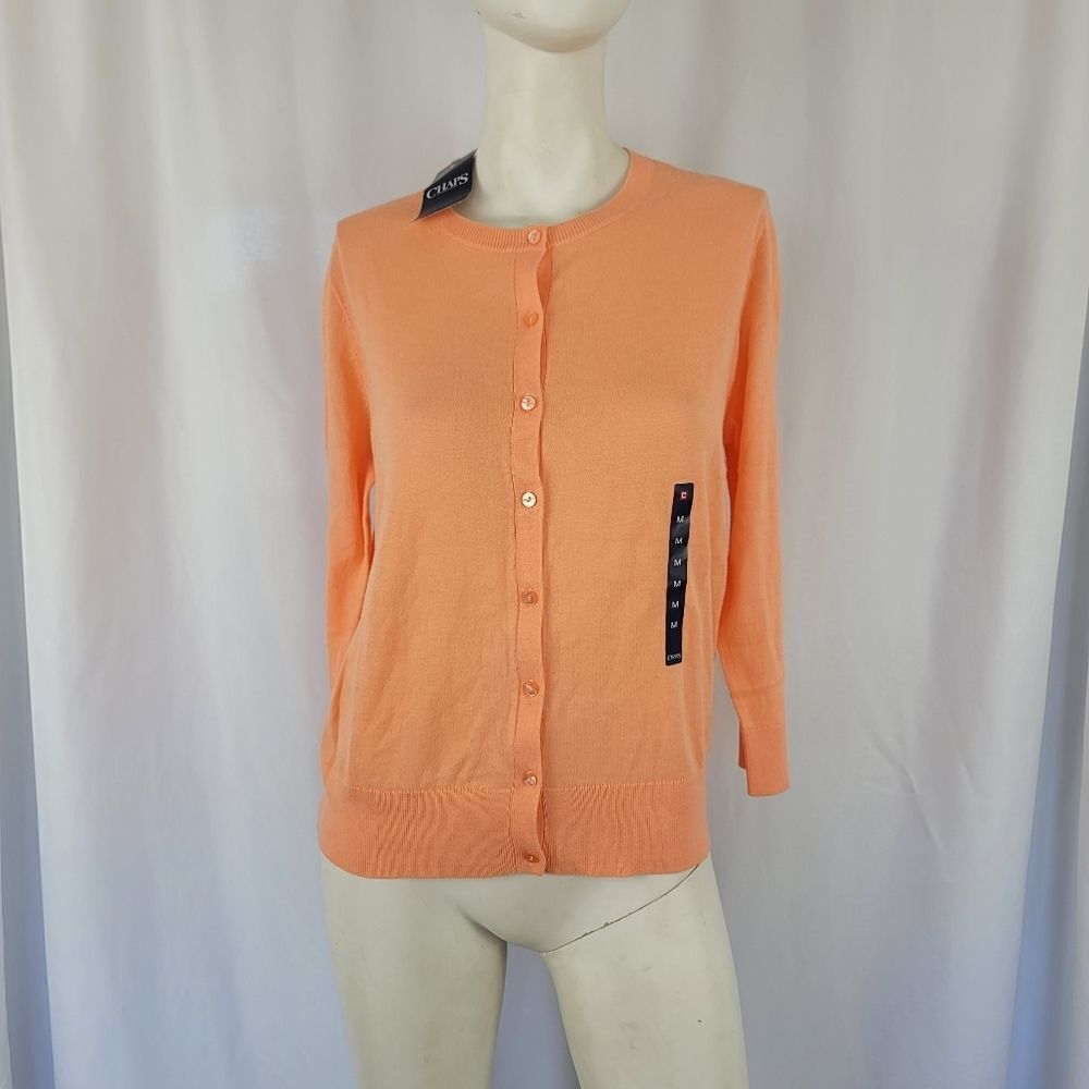 Chaps orange cardigan size M - Picture 3 of 7